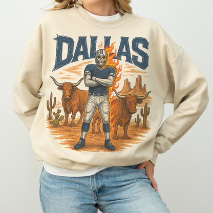 Dallas Cowboys Football Vintage Style Sweatshirt, Retro Varsity Crewneck, Old School Game Day Apparel for Fans