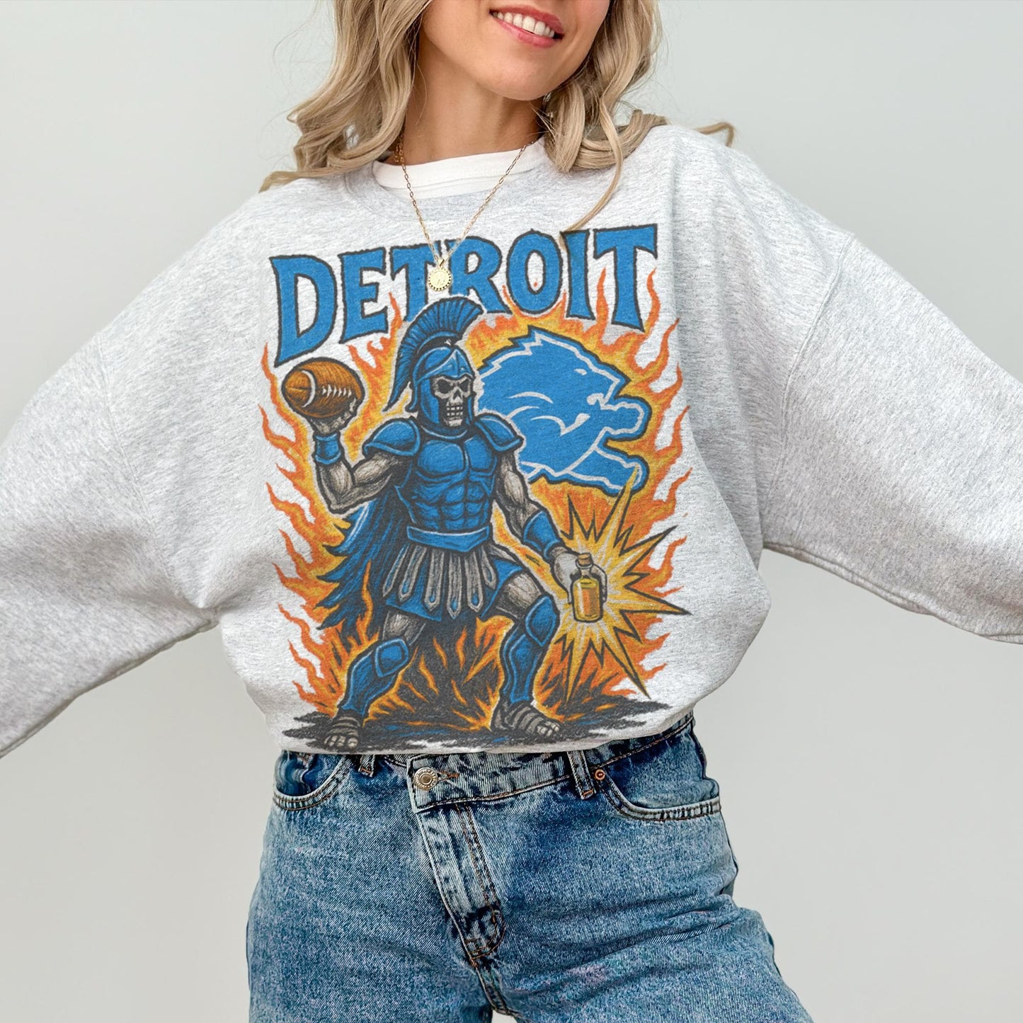 Vintage Detroit Lions Sweatshirt, Retro Football Crewneck, Old School Sunday Game Day Apparel, Detroit Fan Shirt