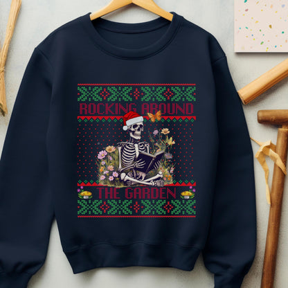 Rockin' Around the Christmas Tree Shirt Crazy Plant Lady Ugly Christmas Book Lover Sweatshirt Funny Skeleton Shirt Plant Lover Gift