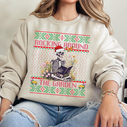 Rockin' Around the Christmas Tree Shirt Crazy Plant Lady Ugly Christmas Book Lover Sweatshirt Funny Skeleton Shirt Plant Lover Gift