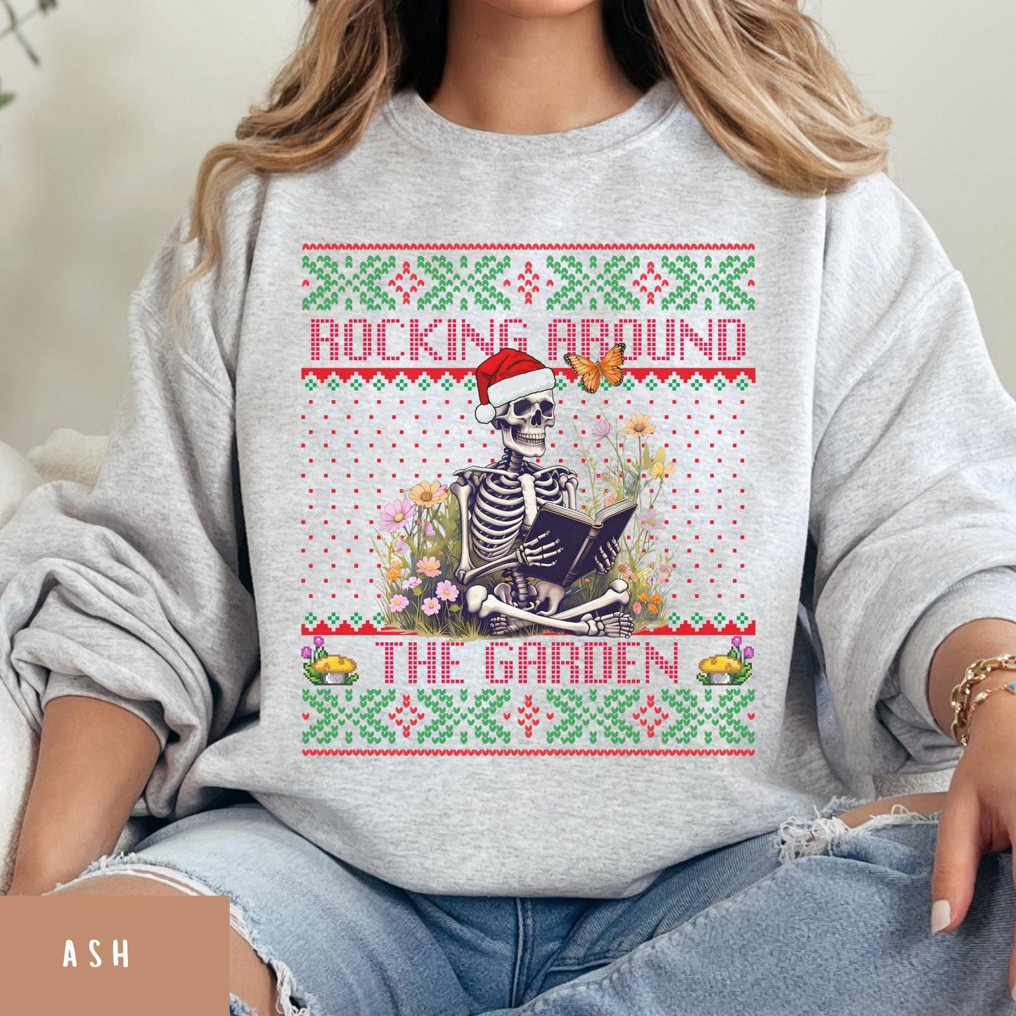 Rockin' Around the Christmas Tree Shirt Crazy Plant Lady Ugly Christmas Book Lover Sweatshirt Funny Skeleton Shirt Plant Lover Gift