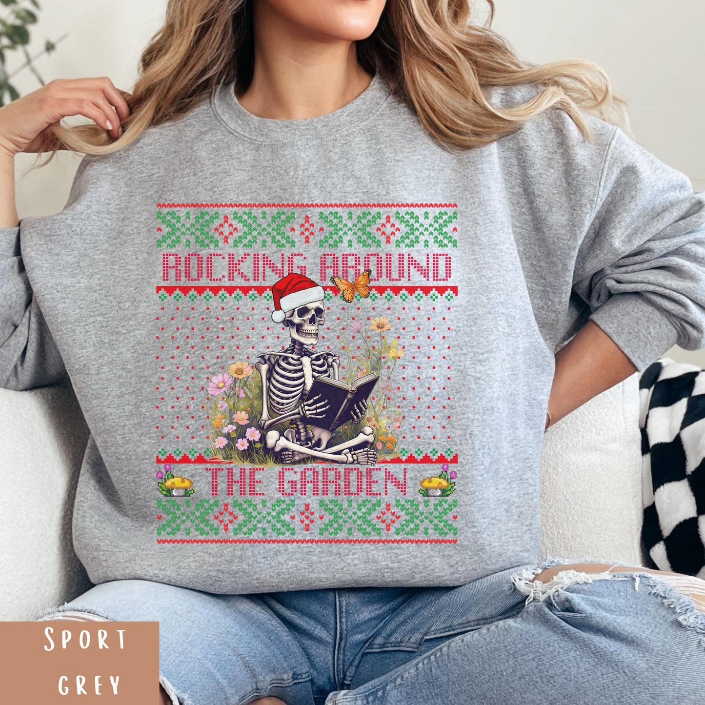 Rockin' Around the Christmas Tree Shirt Crazy Plant Lady Ugly Christmas Book Lover Sweatshirt Funny Skeleton Shirt Plant Lover Gift