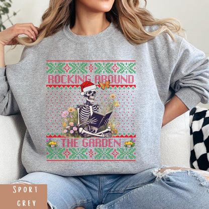 Rockin' Around the Christmas Tree Shirt Crazy Plant Lady Ugly Christmas Book Lover Sweatshirt Funny Skeleton Shirt Plant Lover Gift