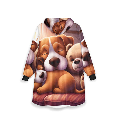 Dog Lovers Hooded Blanket: Cozy Fleece Throw, Kangaroo Pocket