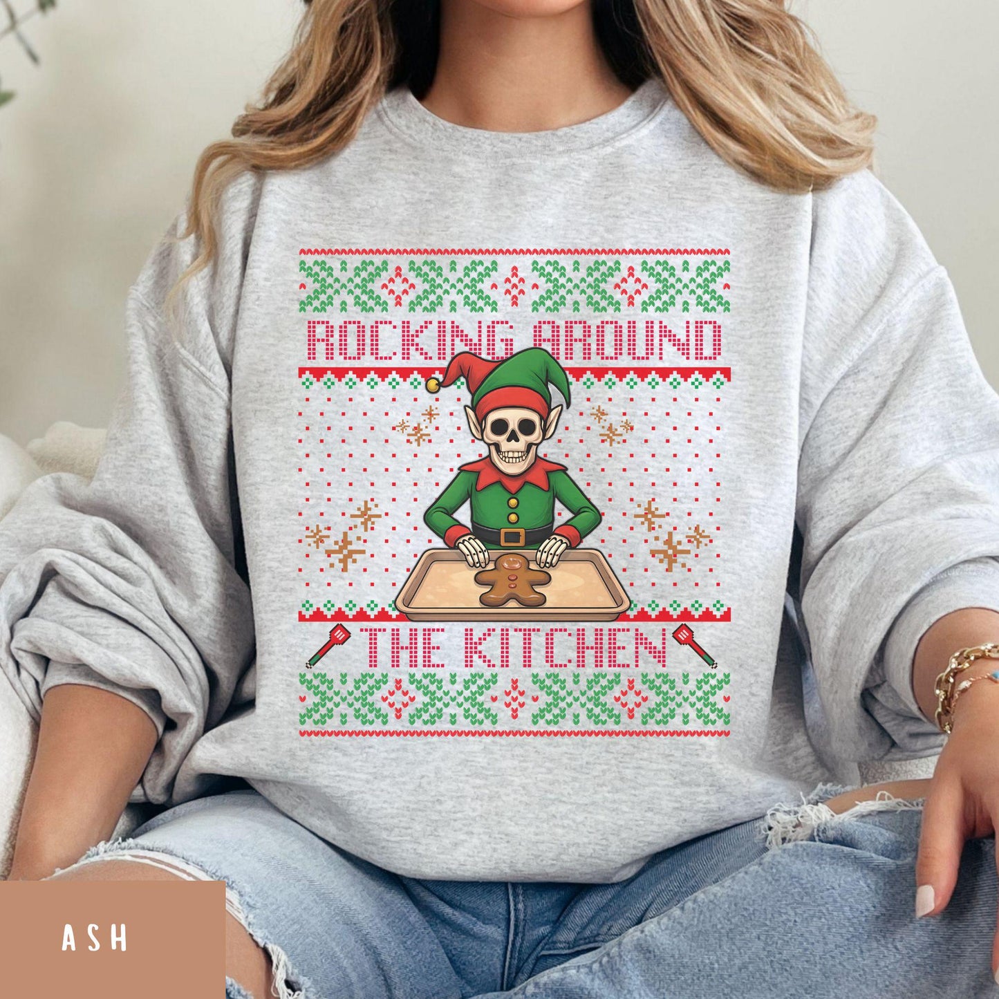 Rockin' Around the Christmas Tree Shirt Ugly Christmas Funny Skeleton Shirt Gift for Baker Funny Secret Santa Gift Ideas