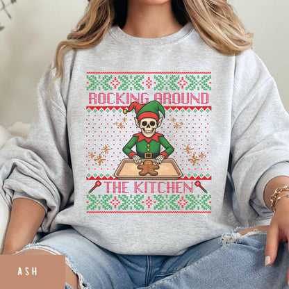 Rockin' Around the Christmas Tree Shirt Ugly Christmas Funny Skeleton Shirt Gift for Baker Funny Secret Santa Gift Ideas