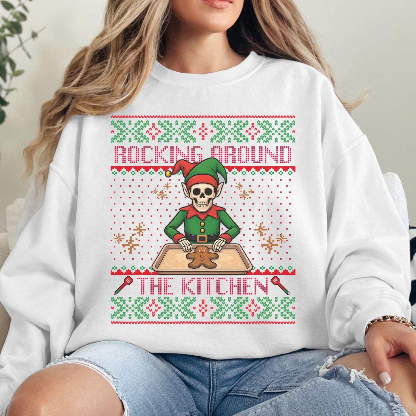 Rockin' Around the Christmas Tree Shirt Ugly Christmas Sweater Funny Skeleton Shirt Gift for Baker Funny Secret Santa Gift Ideas