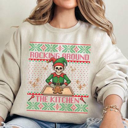 Rockin' Around the Christmas Tree Shirt Ugly Christmas Funny Skeleton Shirt Gift for Baker Funny Secret Santa Gift Ideas