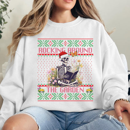Rockin' Around the Christmas Tree Shirt Crazy Plant Lady Ugly Christmas Book Lover Sweatshirt Funny Skeleton Shirt Plant Lover Gift