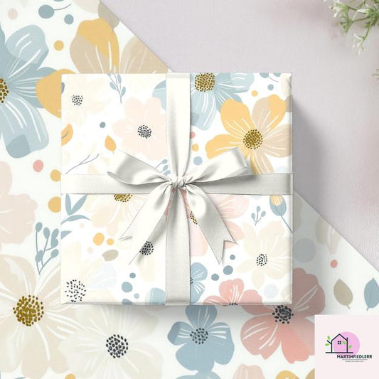 Pastel Wildflower Wrapping Paper: Elegant Botanical Print, Eco Friendly