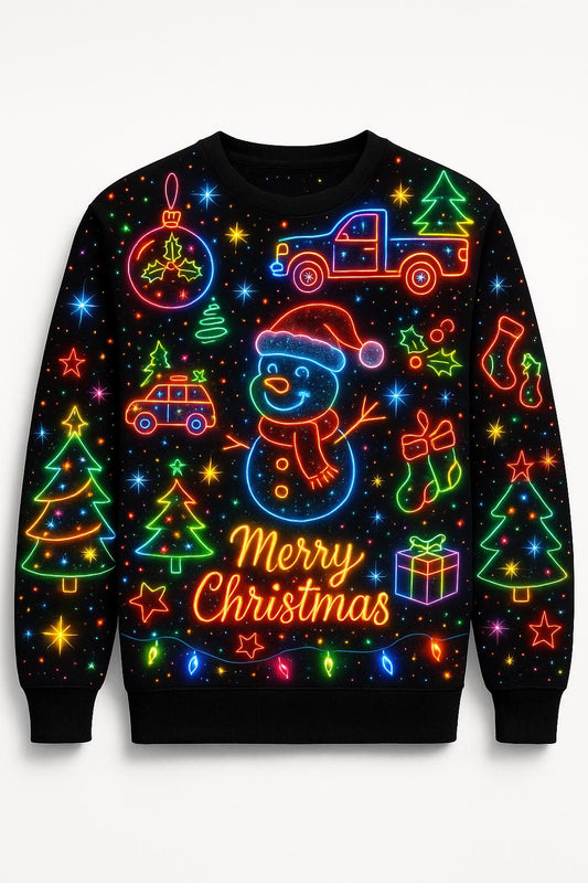 Ugly Christmas Sweater Neon Lights, Funny Snowman Xmas Sweatshirt, Colorful Holiday Party Outfit, Merry Christmas Gift Top