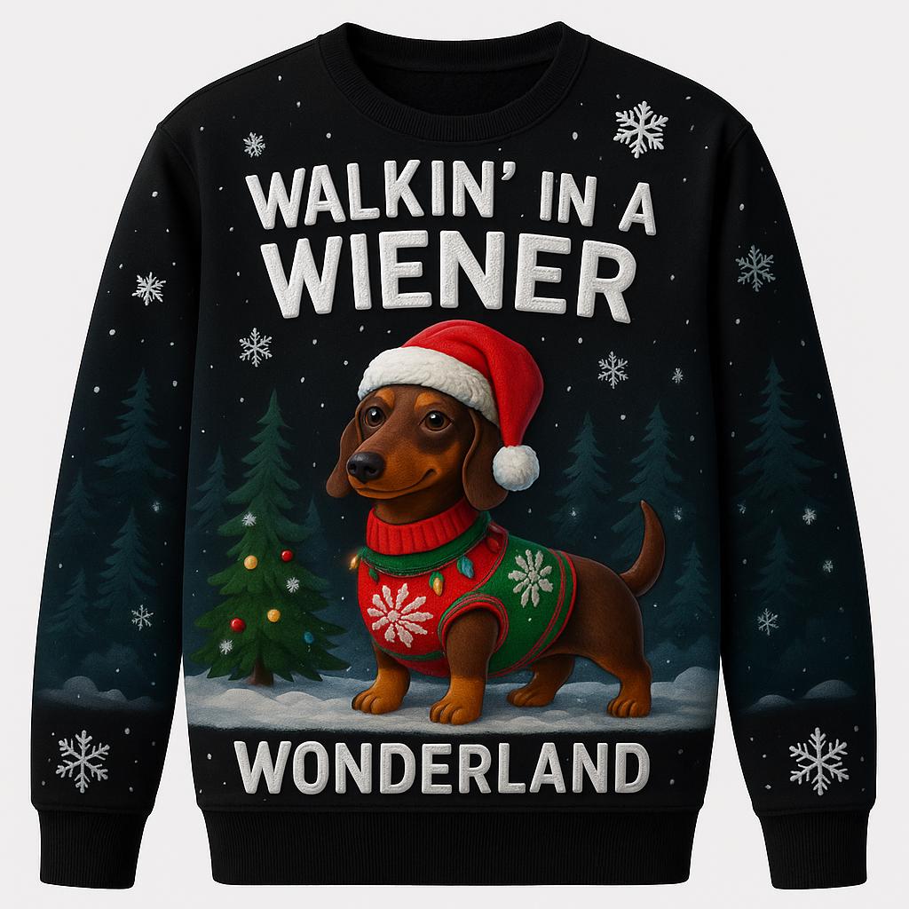 Ugly Christmas Sweater Wiener Dog, Funny Dachshund Xmas Sweatshirt, Holiday Party Outfit, Cute Sausage Dog Winter Gift