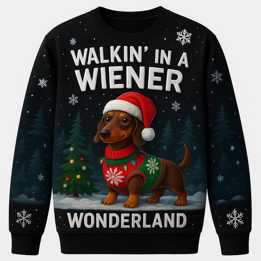 Ugly Christmas Sweater Wiener Dog, Funny Dachshund Xmas Sweatshirt, Holiday Party Outfit, Cute Sausage Dog Winter Gift