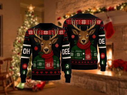 Ugly Christmas Sweater Deer, Funny Oh Deer Xmas Sweatshirt, Holiday Party Outfit, Reindeer Winter Pullover Gift Shirt