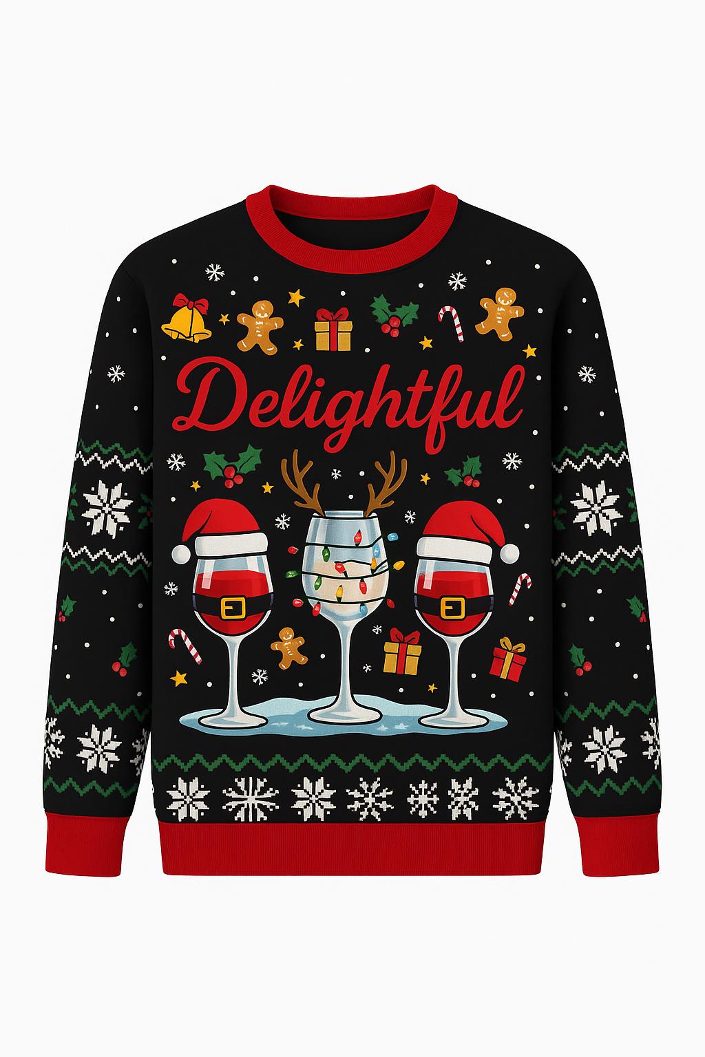 Ugly Christmas Sweater Wine Glasses, Funny Holiday Drinking Xmas Sweatshirt, Party Outfit, Festive Winter Gift Pullover