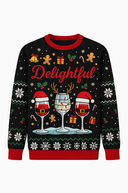 Ugly Christmas Sweater Wine Glasses, Funny Holiday Drinking Xmas Sweatshirt, Party Outfit, Festive Winter Gift Pullover