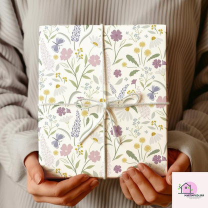 Wildflower Meadow Wrapping Paper: Pastel Floral Print, Eco-Friendly