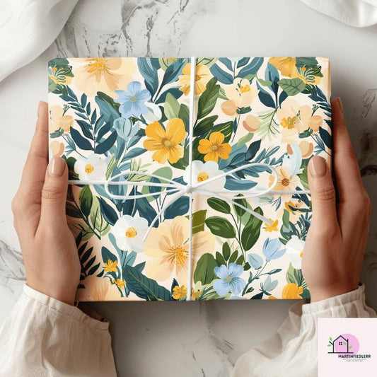 Tropical Floral Wrapping Paper: Vibrant Botanical Print on Eco-Friendly Matte Paper