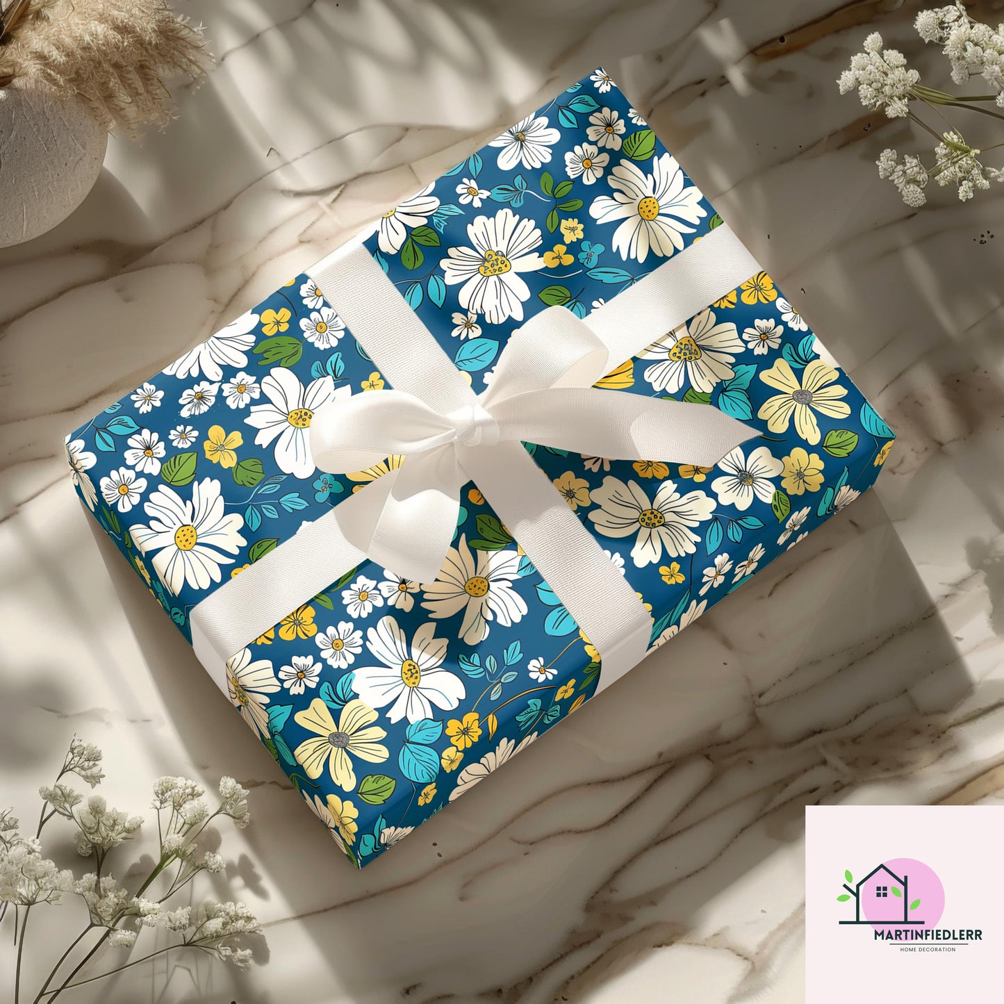 Midnight Daisy Wrapping Paper: Retro Floral Biodegradable Art Paper