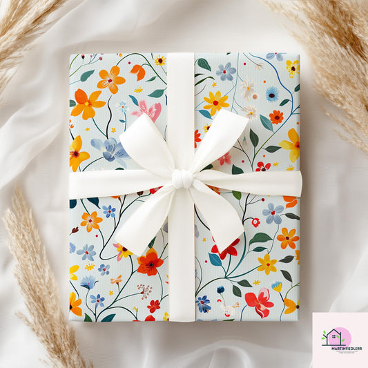 Blooming Garden Wrapping Paper: Modern Botanical Art, Compostable