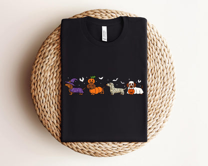 Dachshund Halloween Sweatshirt, Halloween Hot Dog Tee, Wiener Dog Tee, Funny Sausage Dog T-Shirt, Striped Shirt Dog Lover Gift