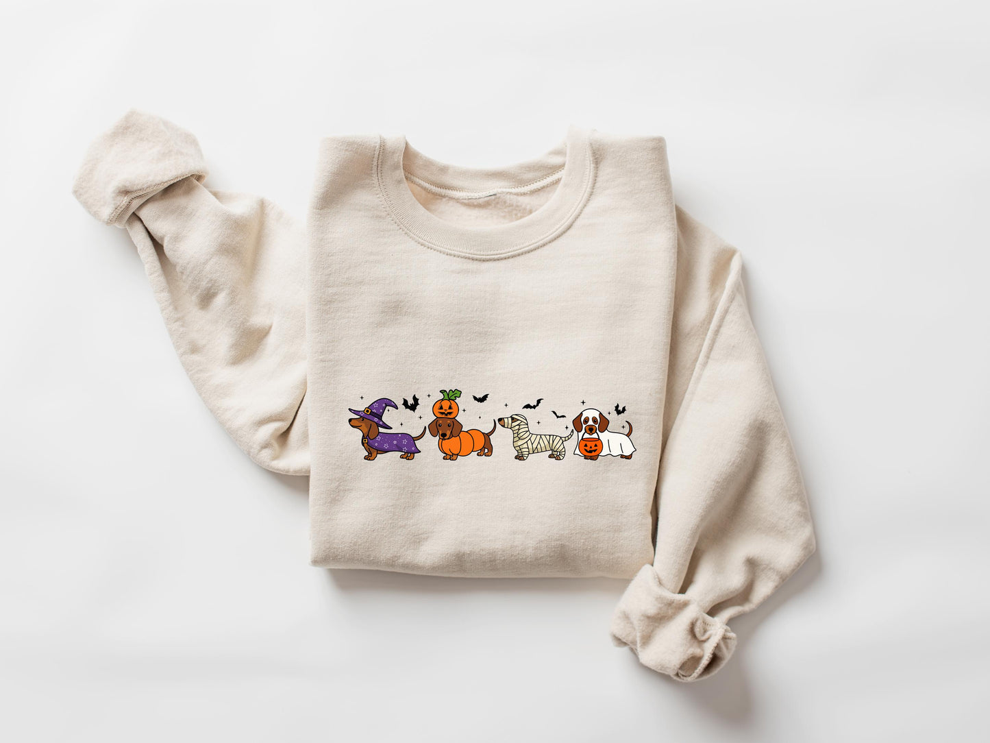 Dachshund Halloween Sweatshirt, Halloween Hot Dog Tee, Wiener Dog Tee, Funny Sausage Dog T-Shirt, Striped Shirt Dog Lover Gift