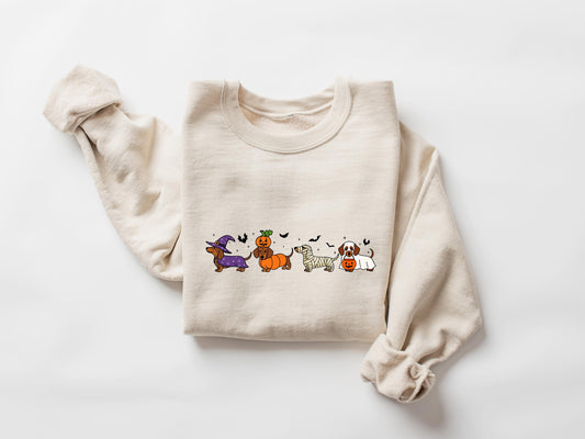 Dachshund Halloween Sweatshirt, Halloween Hot Dog Tee, Wiener Dog Tee, Funny Sausage Dog T-Shirt, Striped Shirt Dog Lover Gift