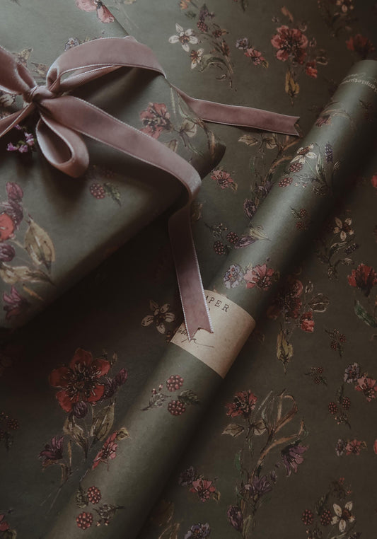 Flowers on dark gray kraft recycled wrapping paper,Gift Wrap,gift wrapping paper,recycled Wrapping paper,gift paper,floral wrapping paper
