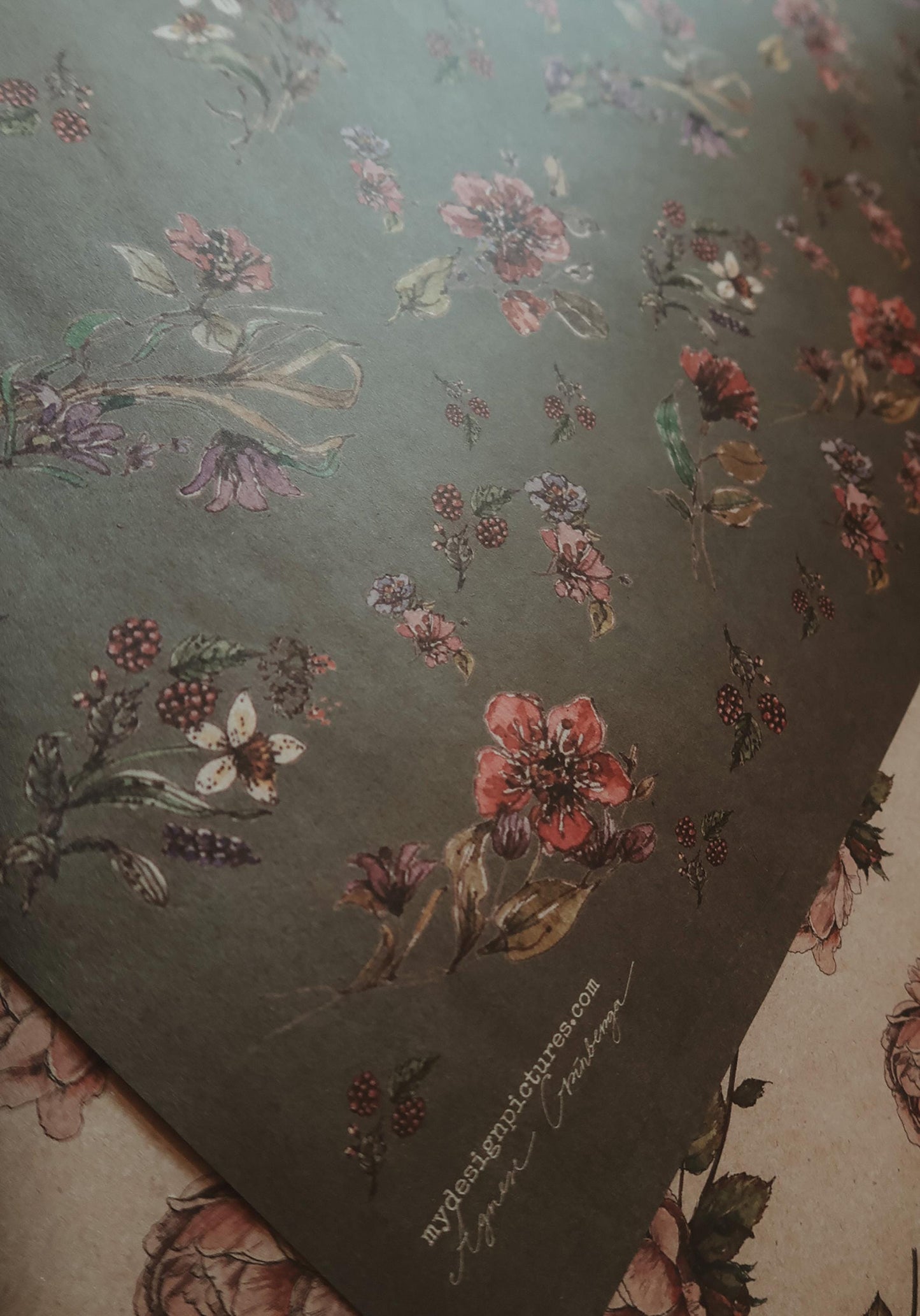 Flowers on dark gray kraft recycled wrapping paper,Gift Wrap,gift wrapping paper,recycled Wrapping paper,gift paper,floral wrapping paper