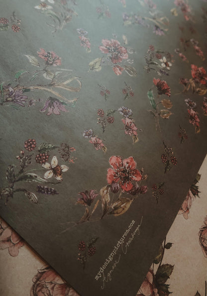 Flowers on dark gray kraft recycled wrapping paper,Gift Wrap,gift wrapping paper,recycled Wrapping paper,gift paper,floral wrapping paper