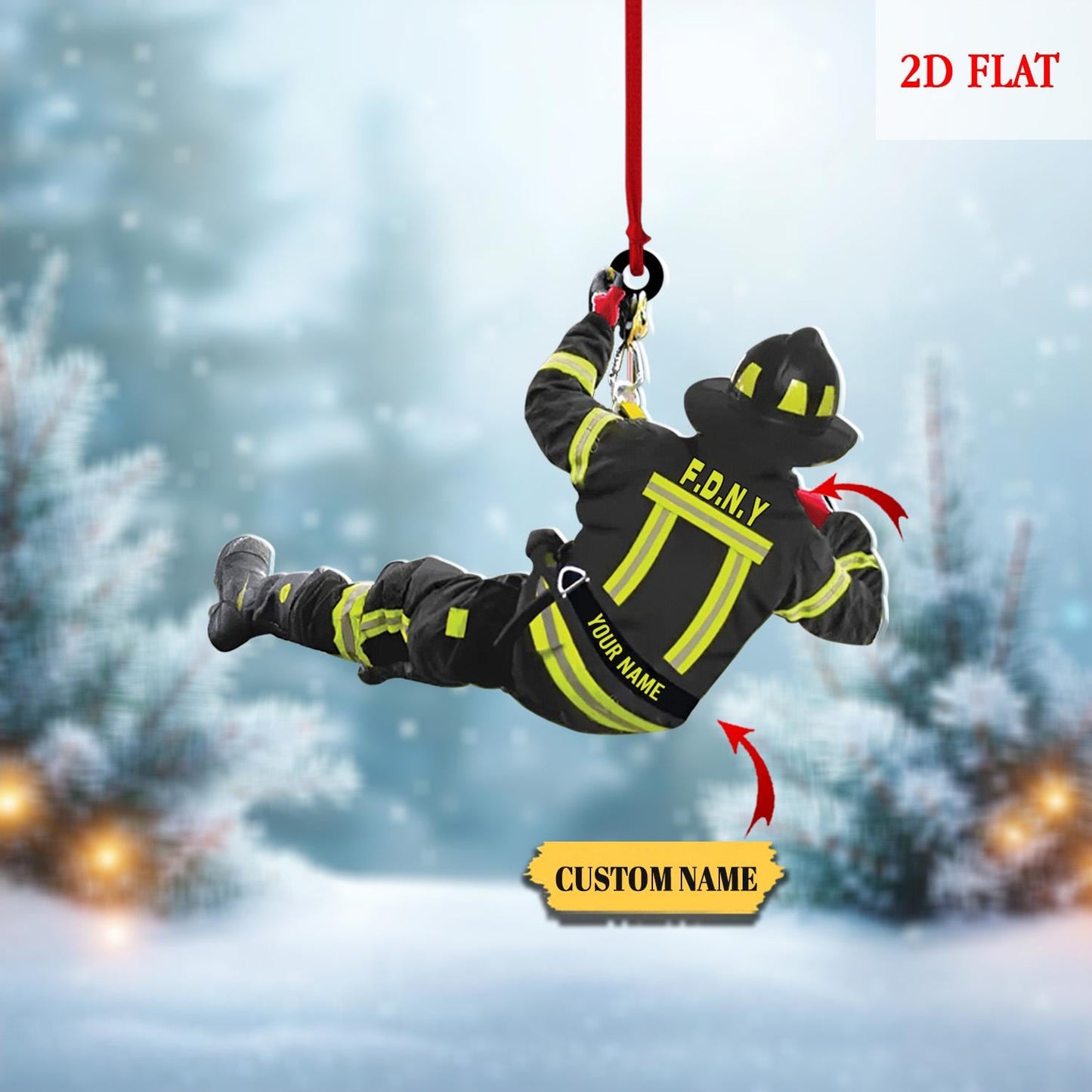 Personalized Firefighter Christmas Acrylic 2D Flat Ornament, Firefighter Uniform Wood Ornament, Birthday Gift, Firefighter Gear Keepsake