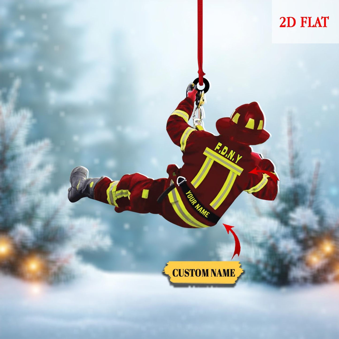 Personalized Firefighter Christmas Acrylic 2D Flat Ornament, Firefighter Uniform Wood Ornament, Birthday Gift, Firefighter Gear Keepsake