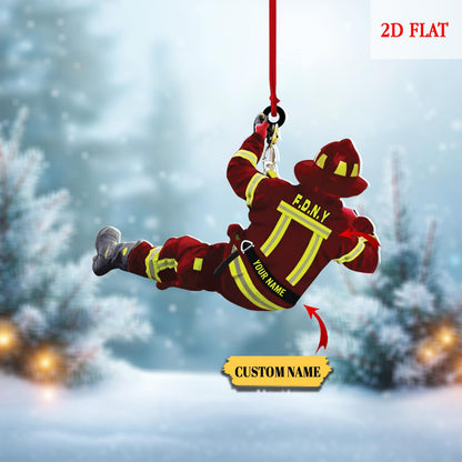 Personalized Firefighter Christmas Acrylic 2D Flat Ornament, Firefighter Uniform Wood Ornament, Birthday Gift, Firefighter Gear Keepsake