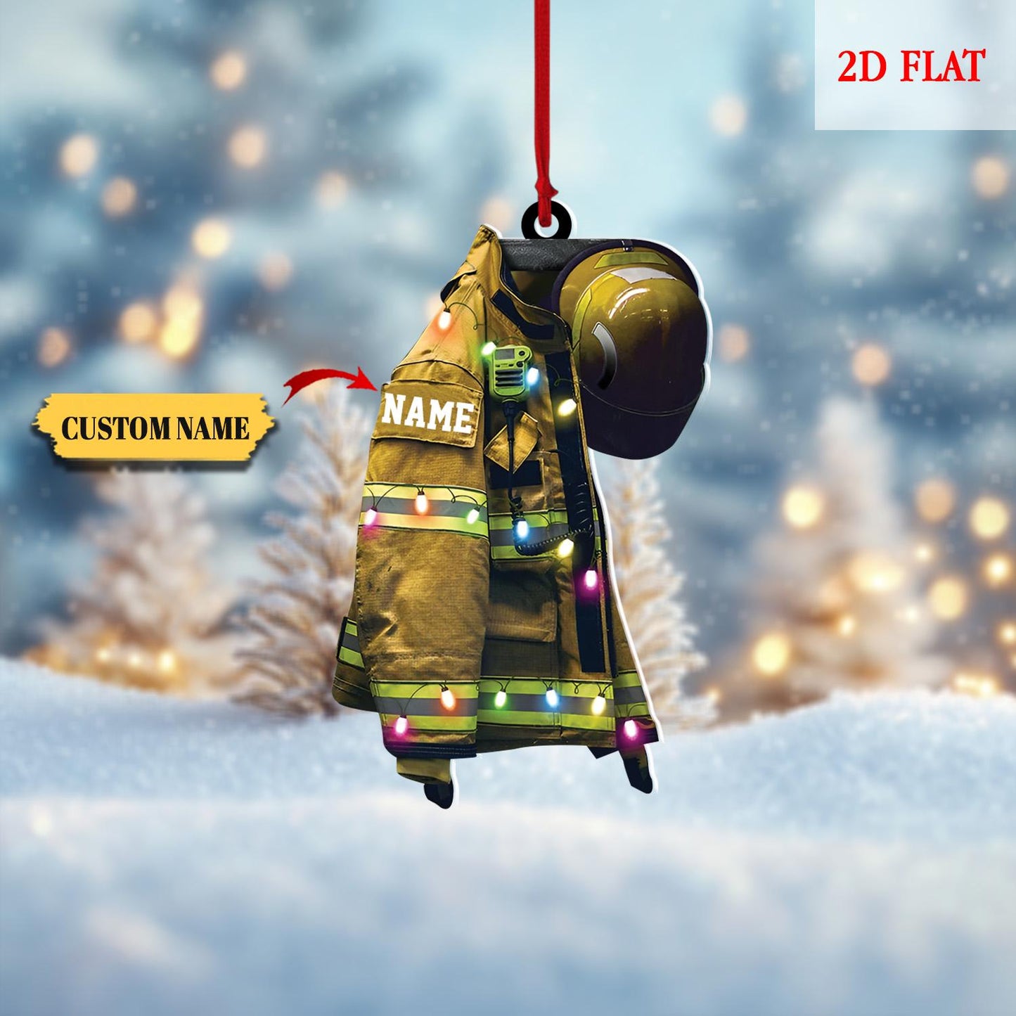Personalized Firefighter Christmas Acrylic 2D Ornament, Chirstmas Gift for Dad Papa, Firefighter Christmas Gift, Firefighter Gear Keepsake