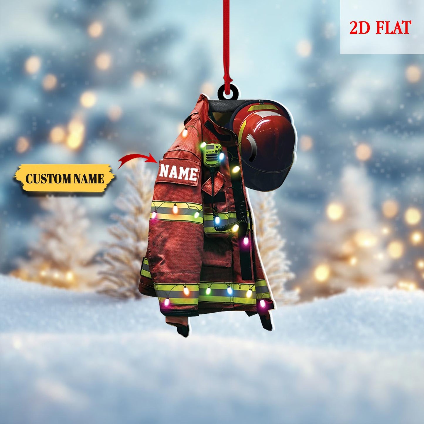Personalized Firefighter Christmas Acrylic 2D Ornament, Chirstmas Gift for Dad Papa, Firefighter Christmas Gift, Firefighter Gear Keepsake