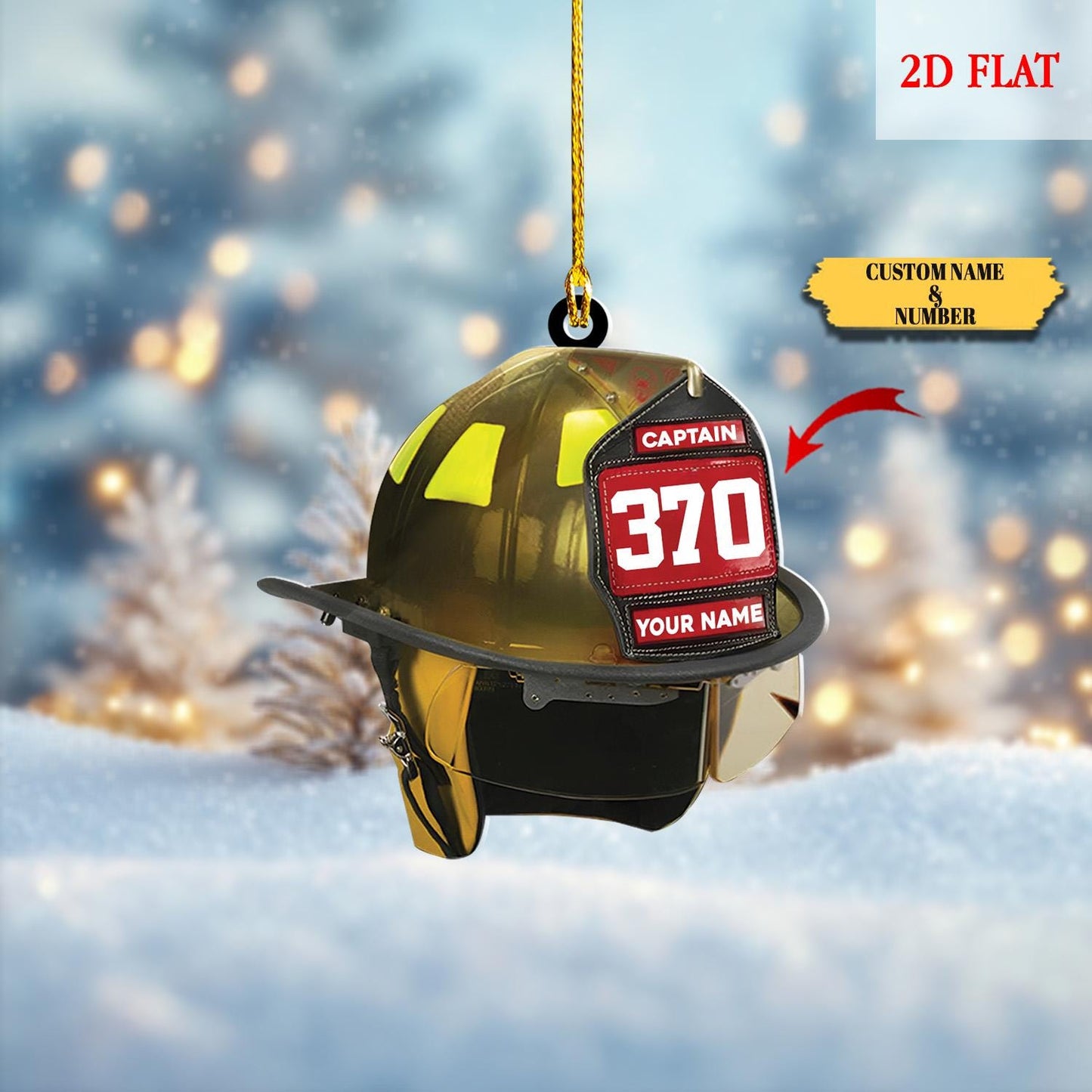 Personalized Firefighter Helmet Acrylic 2D Flat Ornament, Gift For Him Dad, Fire Fighter, Christmas Gift, Firefighter Helmet Ornament