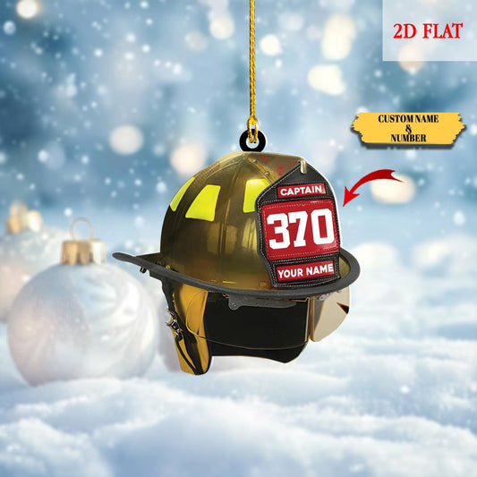 Personalized Firefighter Helmet Acrylic 2D Flat Ornament, Gift For Him Dad, Fire Fighter, Christmas Gift, Firefighter Helmet Ornament