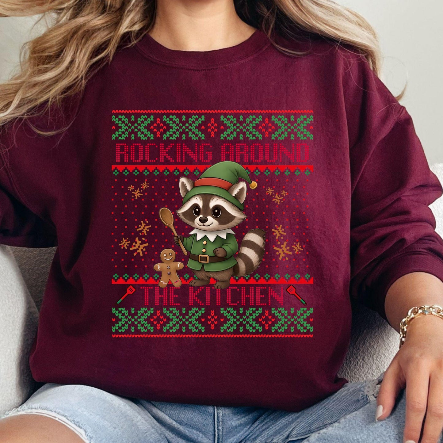 Rockin' Around the Christmas Tree Shirt Ugly Christmas Funny Raccoon Shirt Gift for Baker Funny Secret Santa Gift Ideas