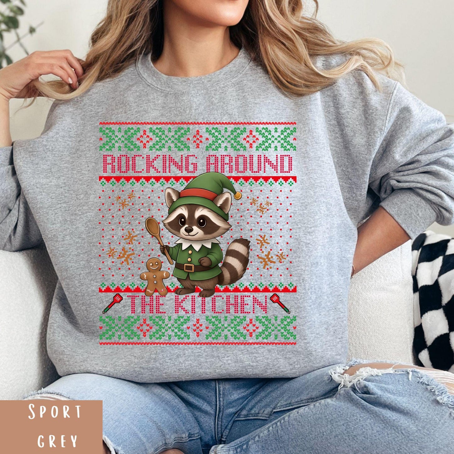 Rockin' Around the Christmas Tree Shirt Ugly Christmas Funny Raccoon Shirt Gift for Baker Funny Secret Santa Gift Ideas