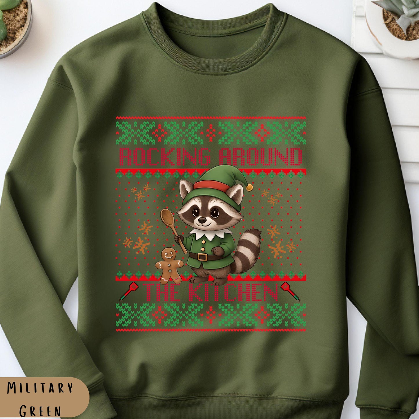 Rockin' Around the Christmas Tree Shirt Ugly Christmas Funny Raccoon Shirt Gift for Baker Funny Secret Santa Gift Ideas