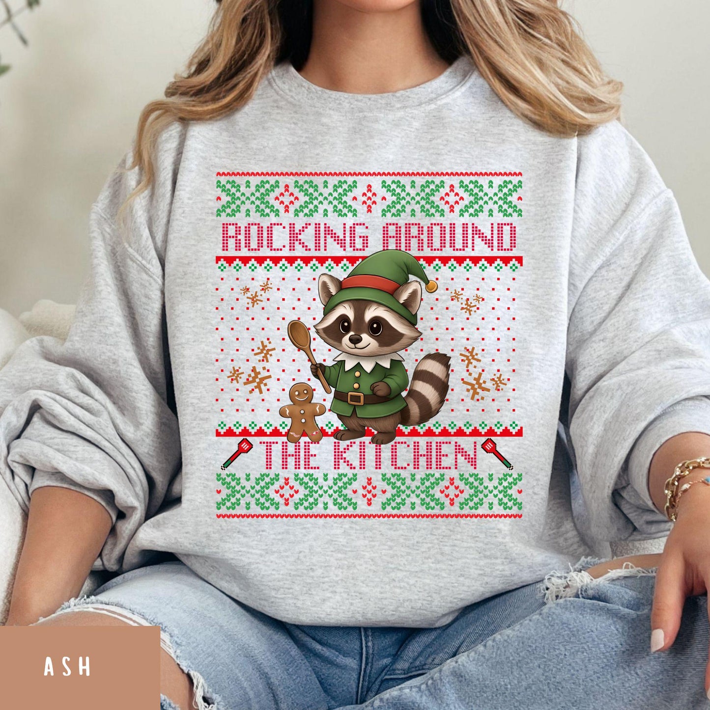 Rockin' Around the Christmas Tree Shirt Ugly Christmas Funny Raccoon Shirt Gift for Baker Funny Secret Santa Gift Ideas
