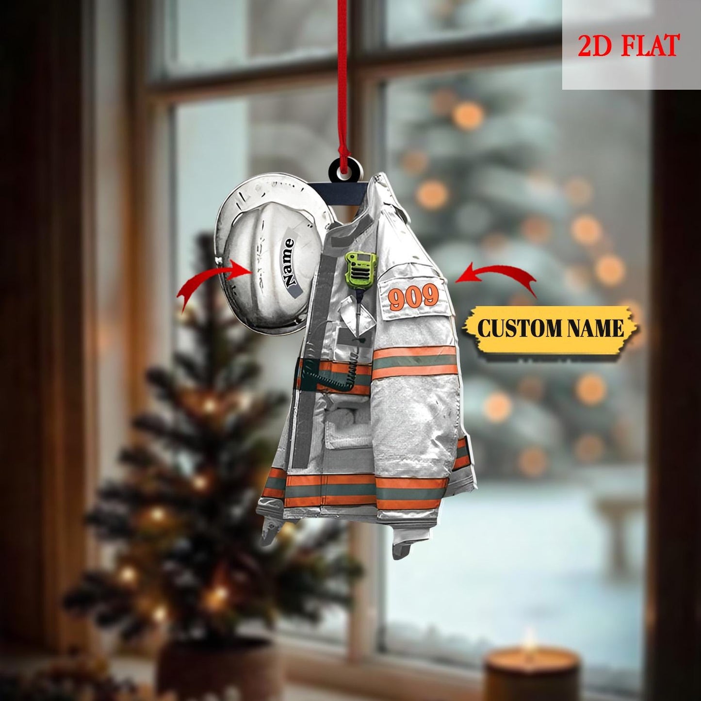Custom Firefighter Uniform 2D Flat Ornament, Chirstmas Gift for Dad Papa, Firefighter Gift, Firefighter Hanging Ornament, Xmas Decor
