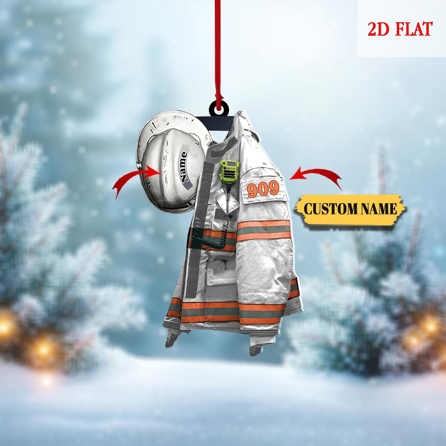 Custom Firefighter Uniform 2D Flat Ornament, Chirstmas Gift for Dad Papa, Firefighter Gift, Firefighter Hanging Ornament, Xmas Decor
