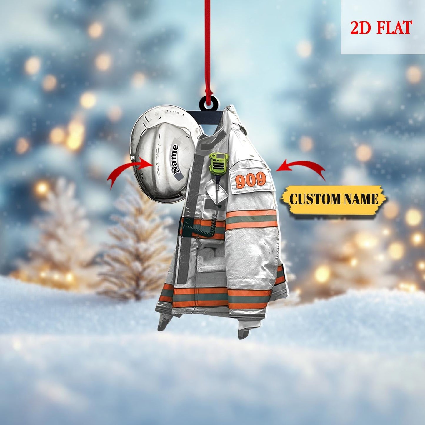 Custom Firefighter Uniform 2D Flat Ornament, Chirstmas Gift for Dad Papa, Firefighter Gift, Firefighter Hanging Ornament, Xmas Decor