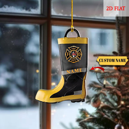 Personalized Firefighter Boots Winter Tree Ornament, Firefighter Armor Boot, Firefighter Gear Keepsake, Fireman Ornament, Firefighter Gift