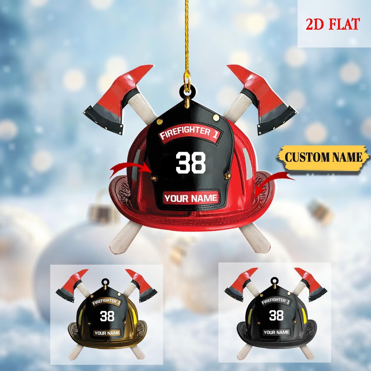 Personalized Firefighter Helmet Acrylic 2D Flat Ornament, Firefighter Lover Ornament, Firefighter Christmas Ornament, Fireman Dad Gift
