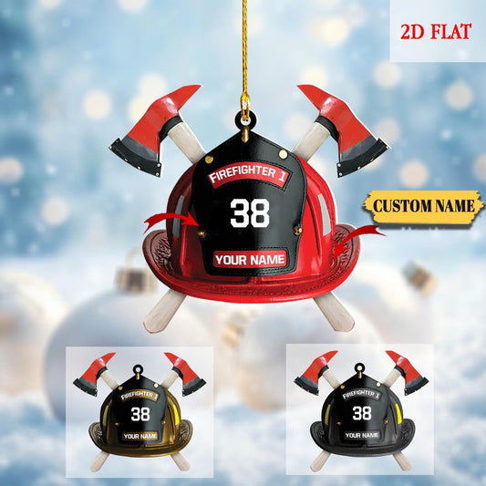 Personalized Firefighter Helmet Acrylic 2D Flat Ornament, Firefighter Lover Ornament, Firefighter Christmas Ornament, Fireman Dad Gift