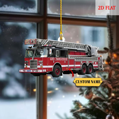 Personalized Fire Truck Christmas Ornament, Trucker Christmas Light Ornament, Custom Firefighter On Duty Ornament, Firefighter Gear Keepsake