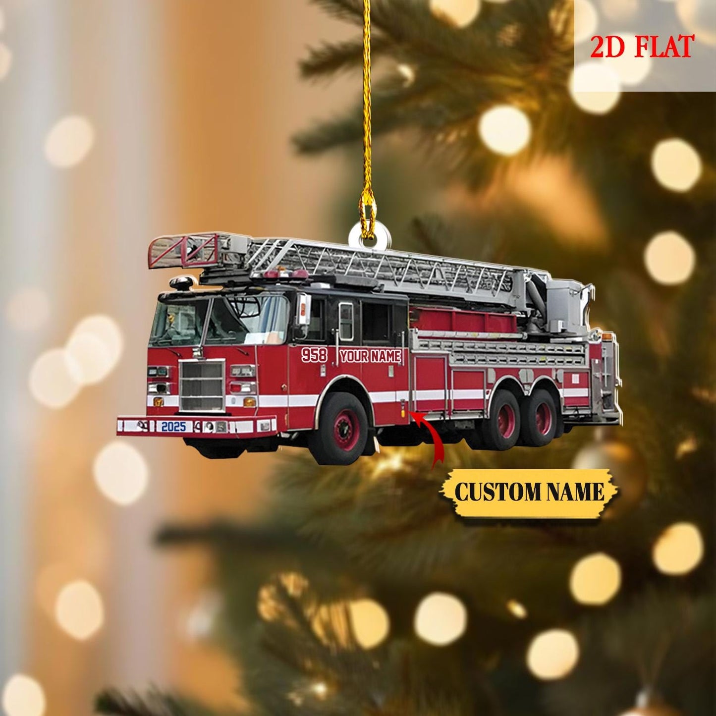 Personalized Fire Truck Christmas Ornament, Trucker Christmas Light Ornament, Custom Firefighter On Duty Ornament, Firefighter Gear Keepsake