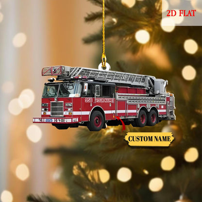 Personalized Fire Truck Christmas Ornament, Trucker Christmas Light Ornament, Custom Firefighter On Duty Ornament, Firefighter Gear Keepsake
